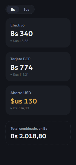 Bs y $us, lado a lado — tú defines el tipo de cambio